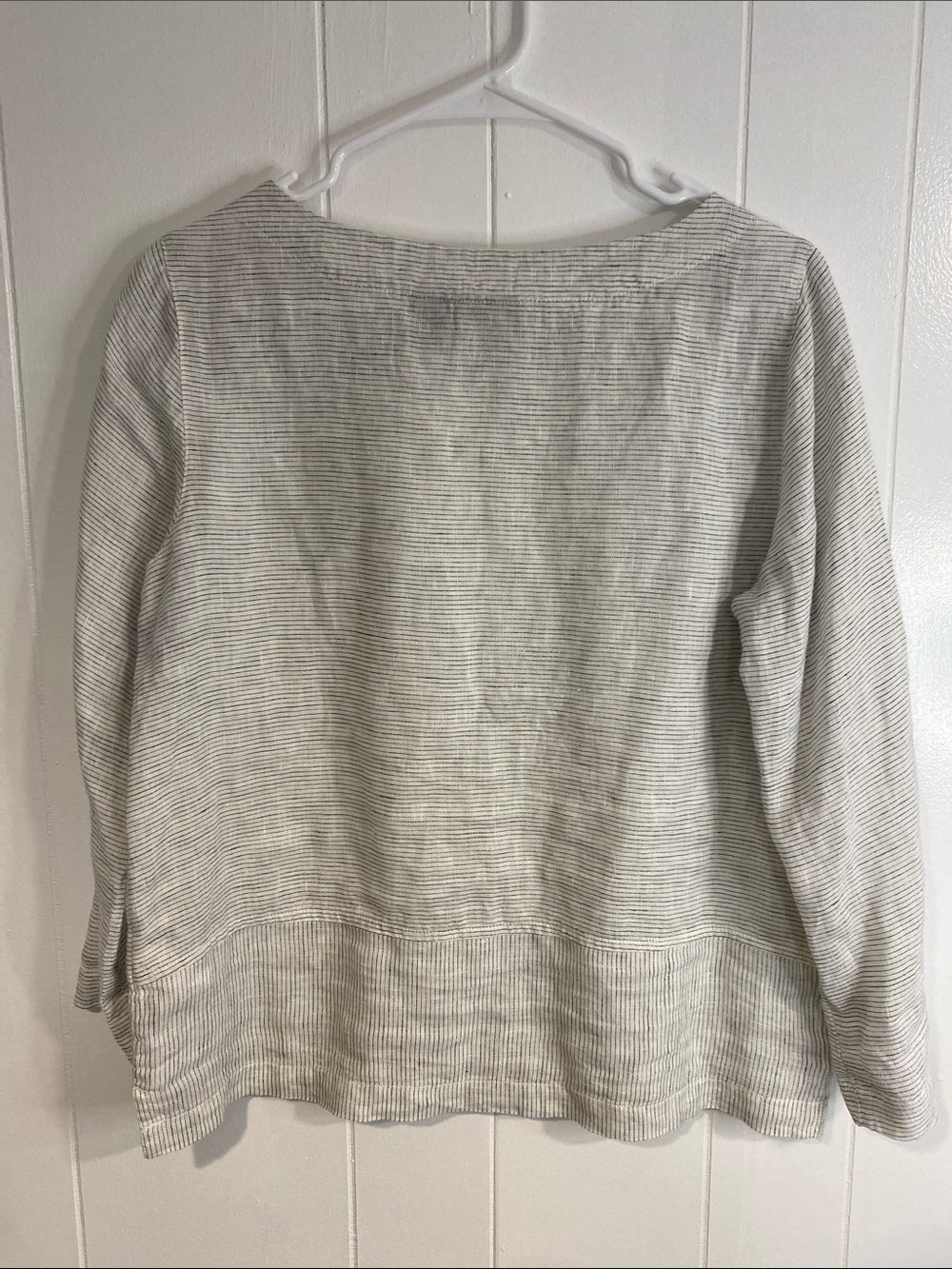 Tahari Linen Top | Striped Boxy Blouse | Natural Coastal Relaxed Minimalist | S - Picture 6 of 8